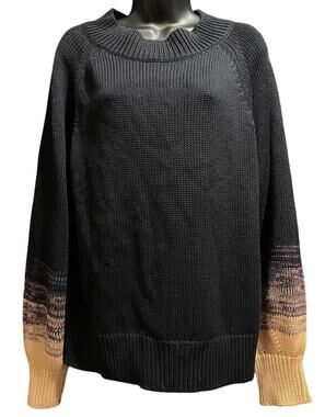Cable Stitch Black and Brown Long Sleeve Knit Sweater Size Large